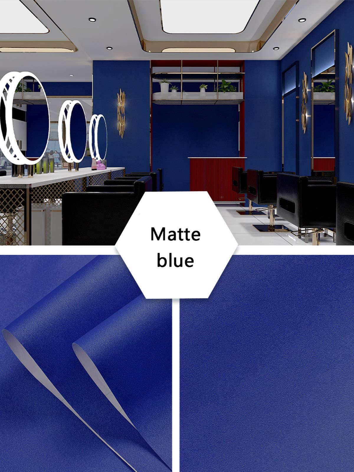 Carta Adesivo Pellicola Adesiva Vinile Decorativo Impermeabile Auto-Adesivoper Mobili Cucina-Blu Opaco 60cm*5m