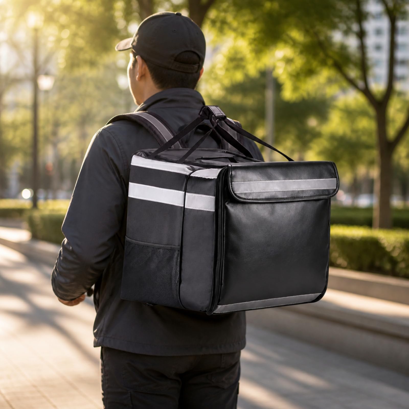 Bolsa Térmica Transporte Plegable | Acolchada, Mochila Térmica con Divisor, Cómoda, para Reparto para Entrega, Negro