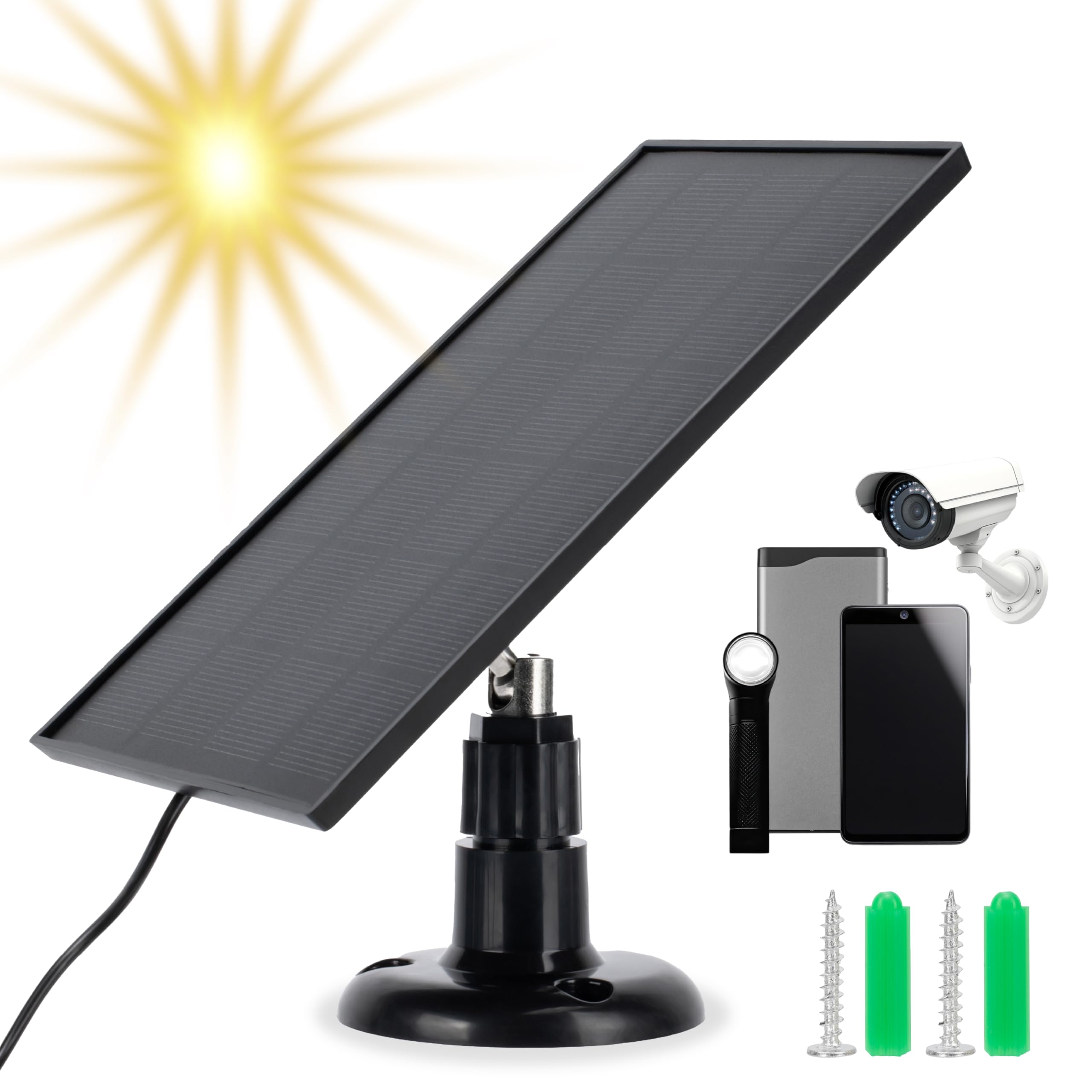Pannello Solare Portatile Micro USB 3W – Alta Efficienza 23%, con Supporto 360°, per Luci LED, Powerbank, Emergenza