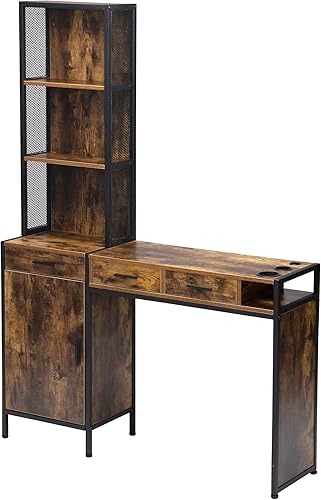 Estación de peluquería de salón de montaje en pared industrial, estación de peluquería con 3 cajones, gabinete de almacenamiento, estantes,