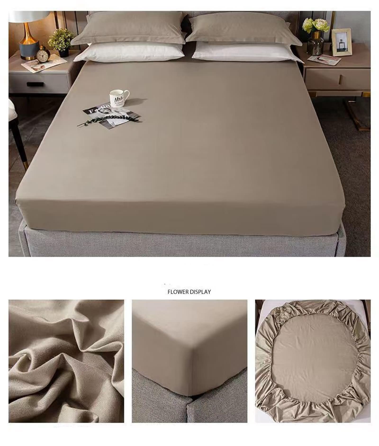 Bajeras de Fibra de Bambú, Color Sólido, 180 x 200 CM, Bajera Cama Matrimonio Caqui