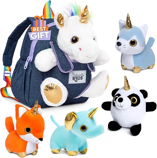 Naturally KIDS Toddler Unicorn Backpack w Plush Unicorn Toys, Gifts for 2-5 Year Old Girls, Toddler Backpack