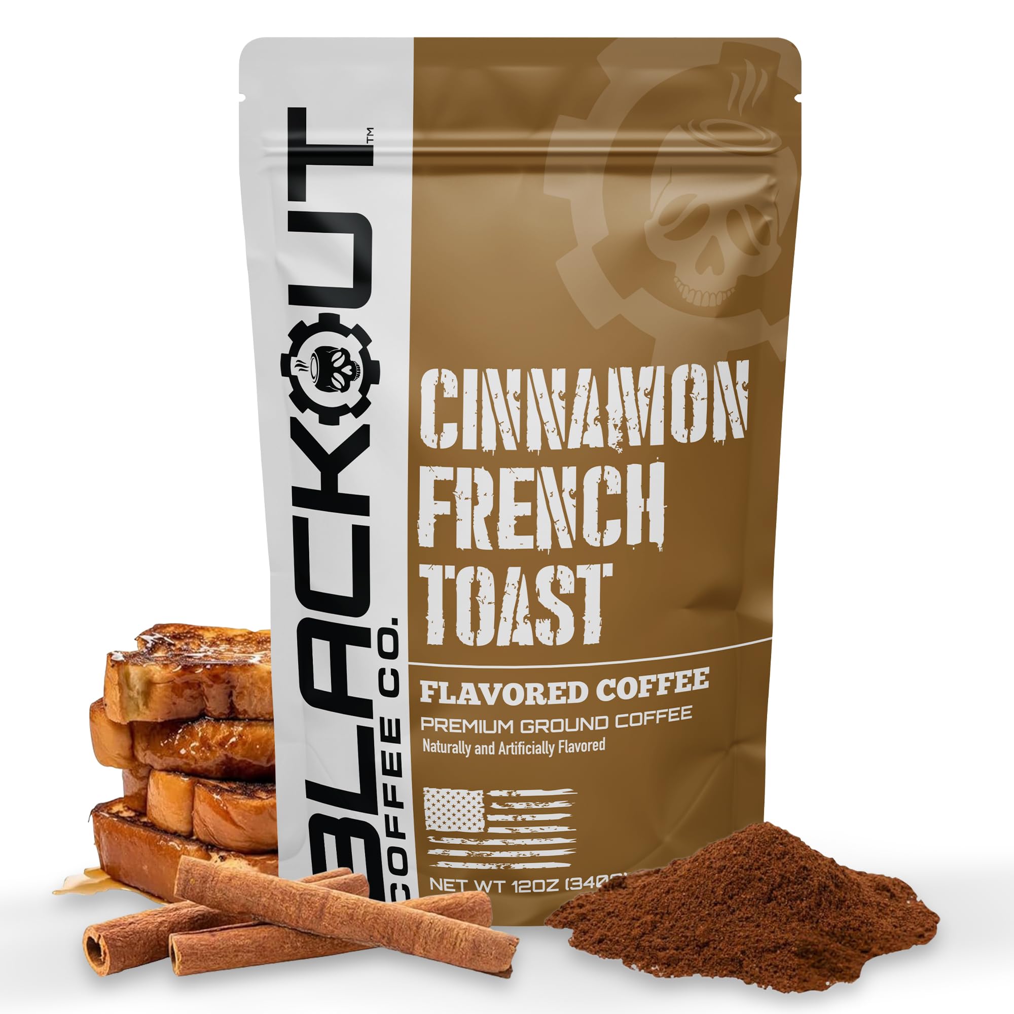 Blackout Coffee Cinnamon French Toast Flavored Ground Coffee – Medium Roast, Smooth Taste, Guilt-Free Indulgence – Freshly Roasted 12oz Pouch