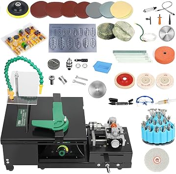 Gemstone Grinding Machine, 1950W Electric Rock Polisher, 5-in-1 Cutting, Punching, Grinding, Carving, Polishing, 800-12000 RPM Table Saw, Jewelry Polishing
