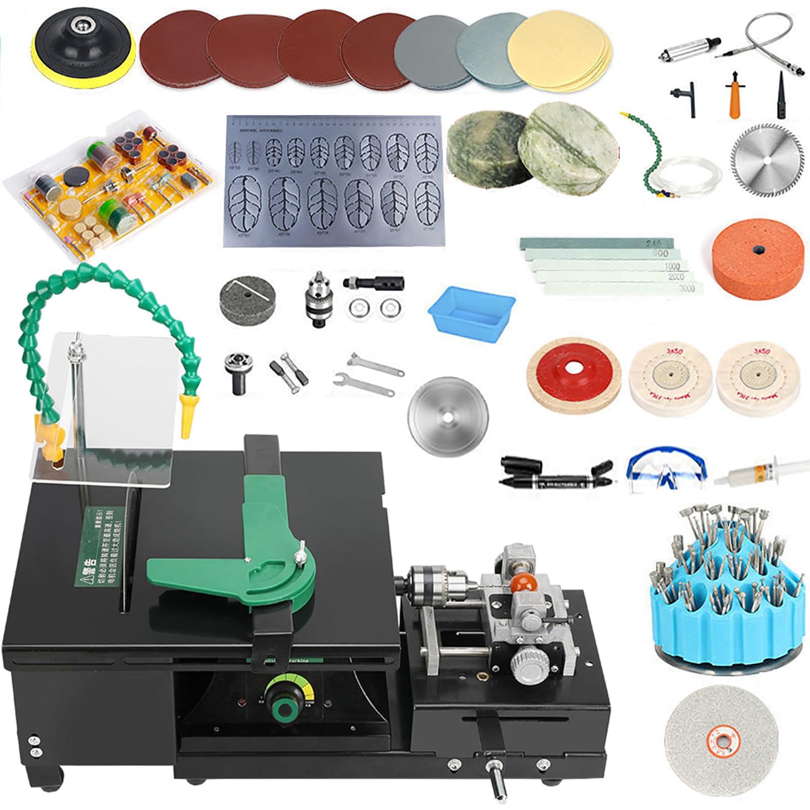 Lucidatrice elettrica da 1950 W, lucidatrice da banco Fai da Te 800-12000 Giri/min, Sega da Tavolo 5 in 1 per Taglio/punzonatura/smerigliatura/Incisione/lucidatura, tornio per rettifica Pietre Prez