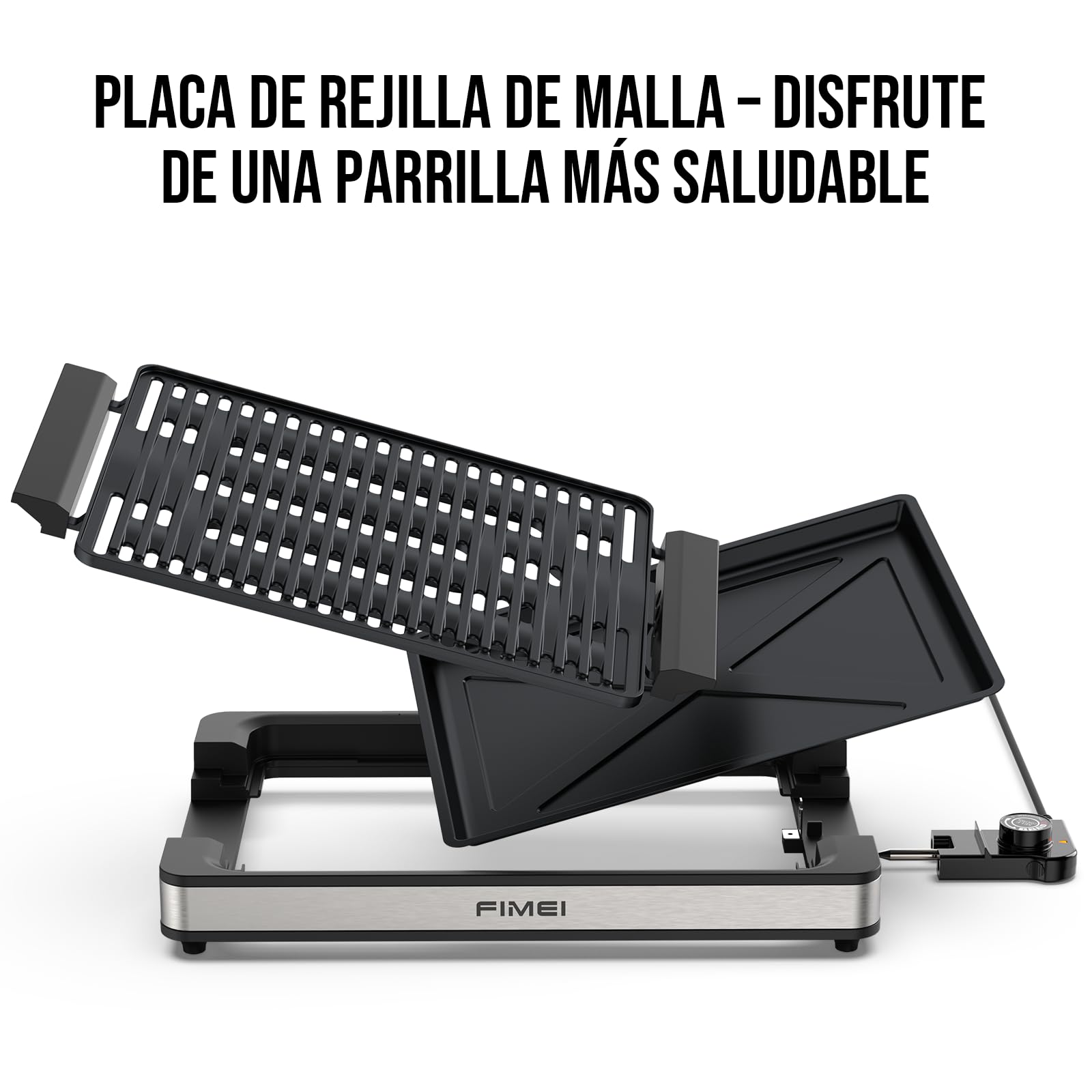 FIMEI Parrilla de Mesa 1800W, Barbacoa Eléctrica para Interior y Exterior, Plancha Cocina Electrica Recubrimiento Antiadherente, Termostato Ajustable, Bandeja Asar y Goteo Apta Lavavajillas