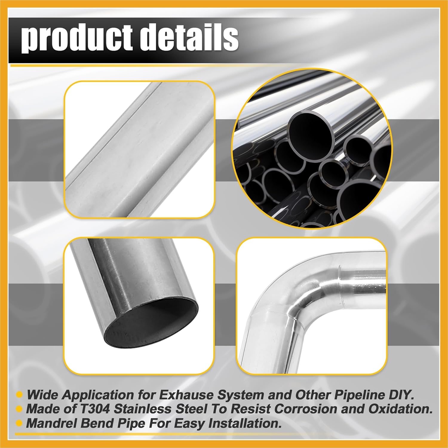 90 Degree Bend 3" OD Car DIY Custom Mandrel Exhaust Pipe 3 Inch Tube Pipe 12.99 Inch End to End T304 Stainless Steel Universal Fit Replacement