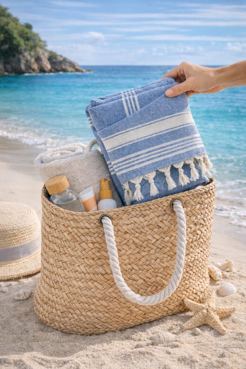 ELY PARKER Poncho de plage pour femme - 100 % coton - Serviette de plage et robe de plage - Poncho de bain Pestemal avec capuche - Léger et séchage rapide pour sauna, plage et piscine - Bleu