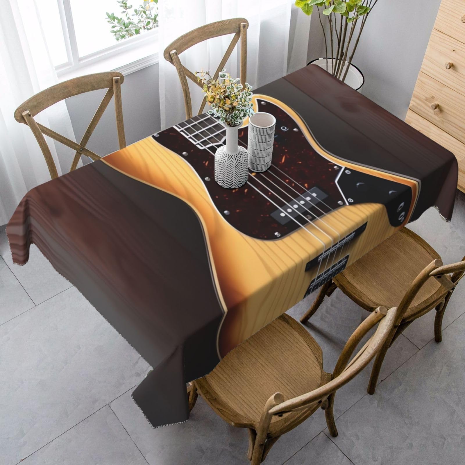 FodPand 35x55 Inch Tablecloth Stain and Wrinkle Resistant Table Cover Rectangular Washable Kitchen Table Cloth for Dinning Room Picnic Patio Party Decor, Guitar Musical Instrument