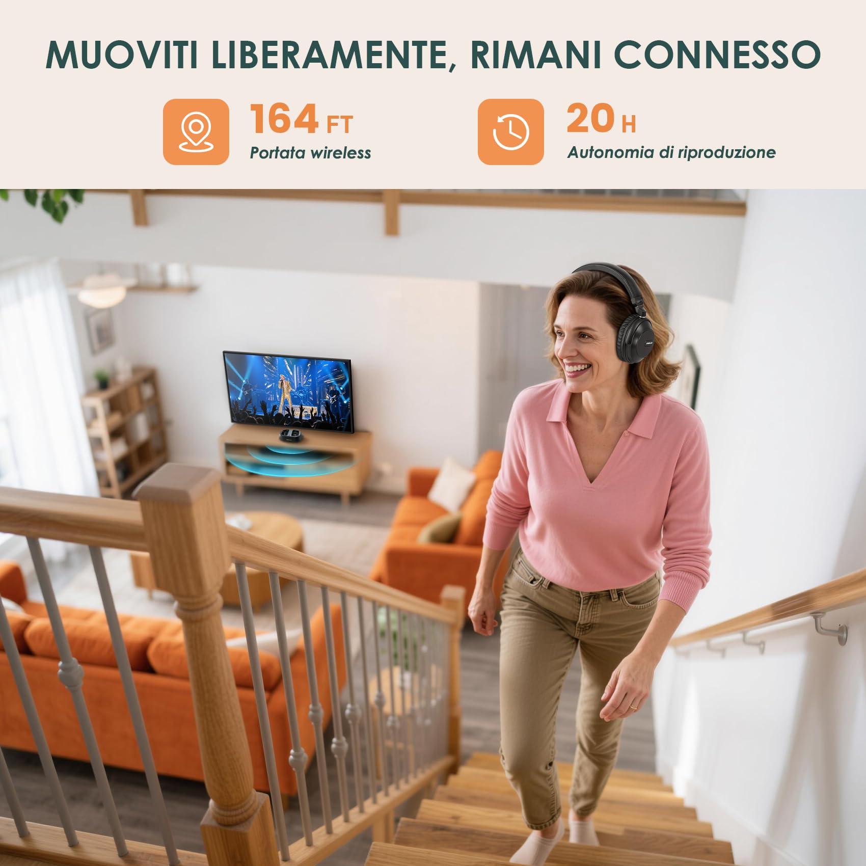 SIMOLIO Cuffie TV Senza Fili per Anziani, Cuffia Wireless Bluetooth | Base di Ricarica, Passaggio Ottico Soundbar, Dialoghi Chiari, Nessun Ritardo, 3 EQ, Controllo Volume, Cuscinetti Sostituibili