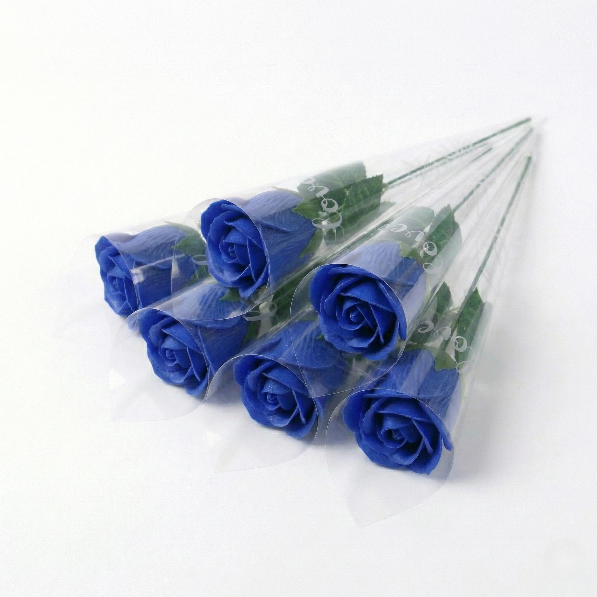 FAIRY BOUTIQUE Artificial Flowers Roses – Premium Long Stem Fake Flowers for Vase, Graves & Wedding Bouquet – Realistic Faux Rose for Indoor Home or Romantic Valentine’s Gift – Blue, 6 Pieces