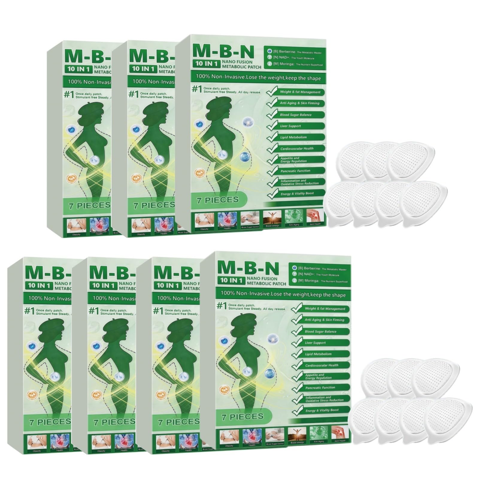 Moringa Slimming Patches, 10-in-1, nano-microneedle , ingredienti naturali, ultra sottili invisibili, adatti per l'uso quotidiano da uomini e donne.
