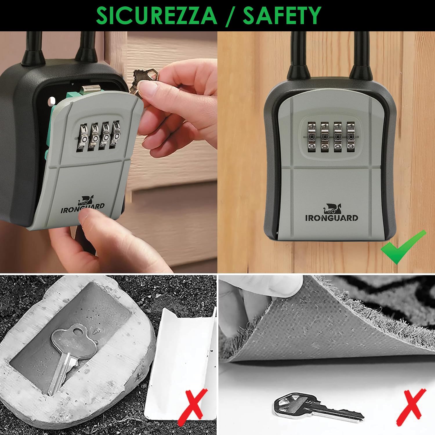 Velamp IRONGUARD IG012 - Cassetta di sicurezza per chiavi - Con lucchetto – Contenitore standard - Resistente alle intemperie - Combinazione a 4 cifre - Ideale per chiavi ingresso casa, garage e B&B