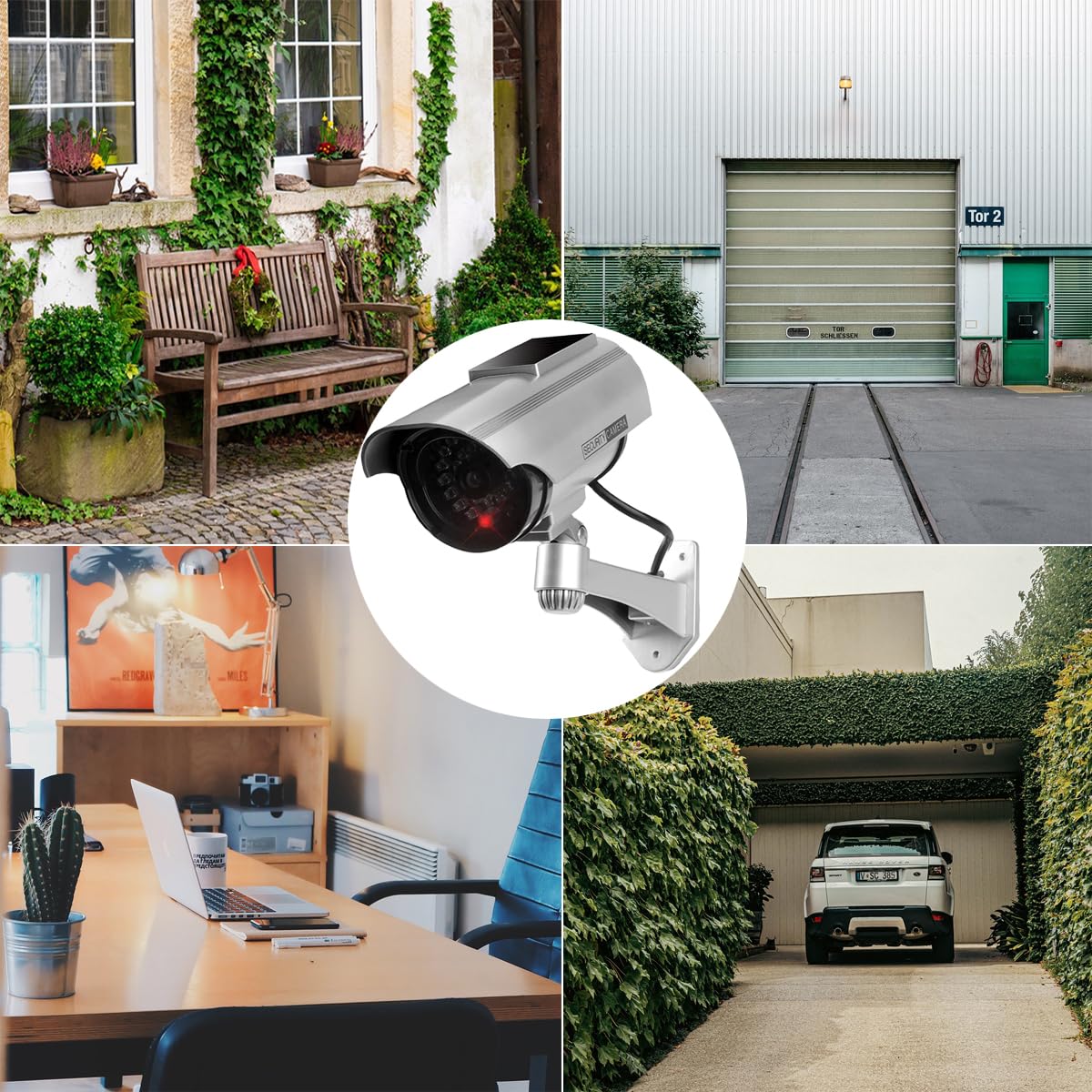Kamera Attrappe mit Blinkendem LED, Solar Betriebene Simulierte Dummy Surveillance Sicherheit Kamera,Wasserdicht CCTV Dummy Überwachungskamera für den Innen-und Außenbereich (Silber-4)