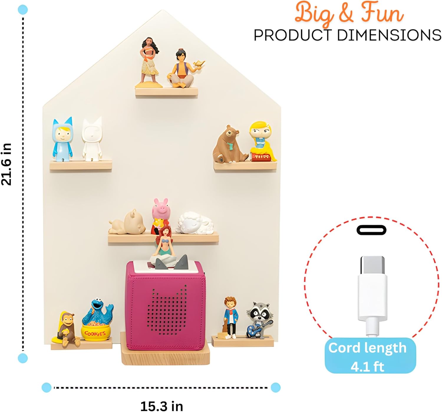 BigStep Large LED Magnetic Shelf for Tonies - Compatible with Toniebox and Tonies Characters - Metal Strips on Top and Bottom - Hang on Wall or Use Free Standing - Comparable to Tonies Shelf