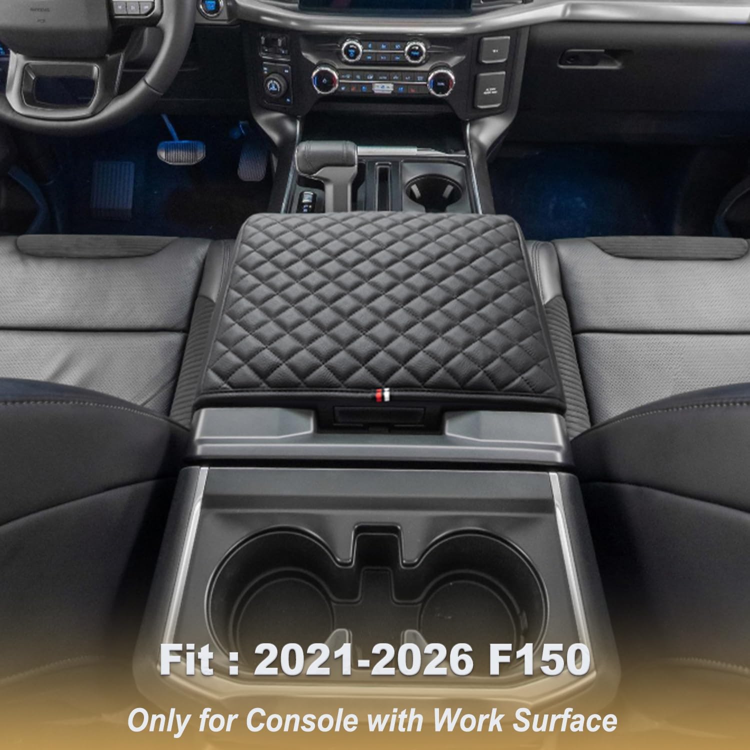 PIMCAR Center Console Cover for 2021-2025 2026 Ford F150, 2022-2026 F150 Lightning Work Surface Console Armrest Cushion Leather Protector Interior Accessories (Only fit for Work Surface Console)