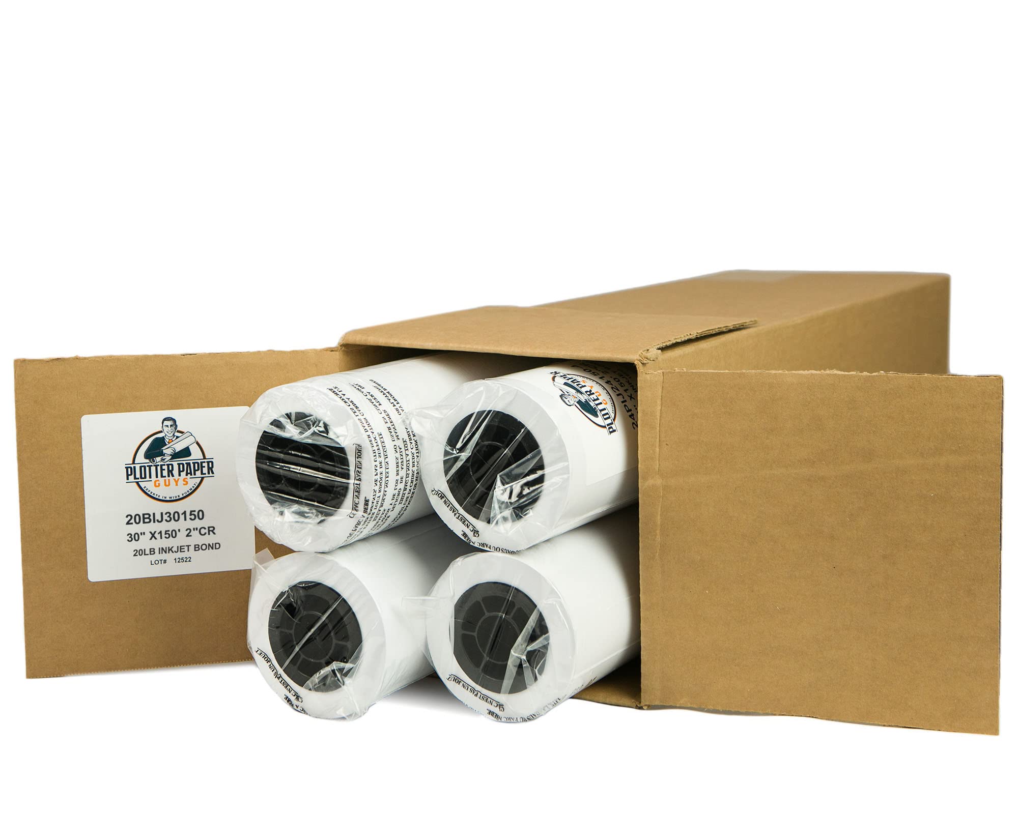 20lb Uncoated Inkjet Bond Paper, 30" x 150', 2" core, 4 rolls per box