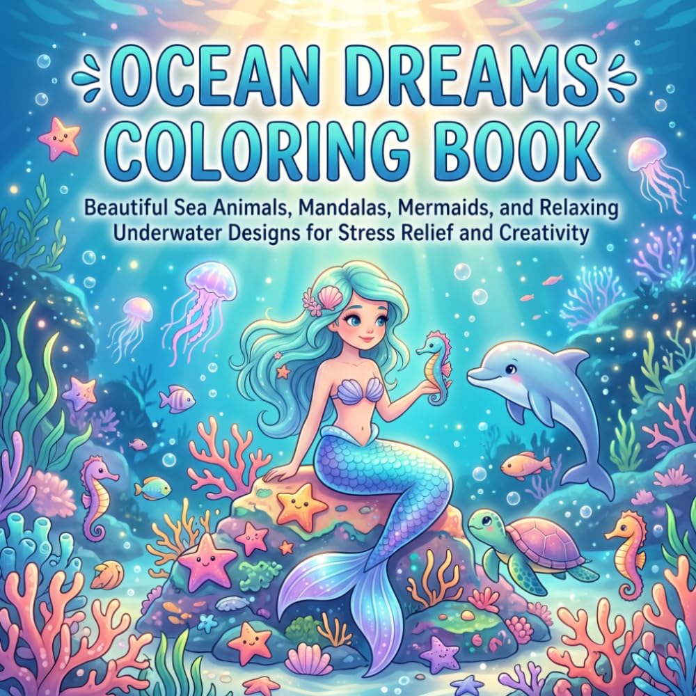 Ocean Dreams Coloring Book: Beautiful Sea Animals, Mandalas, Mermaids, and Relaxing Underwater Designs for Stress Relief and Creativity