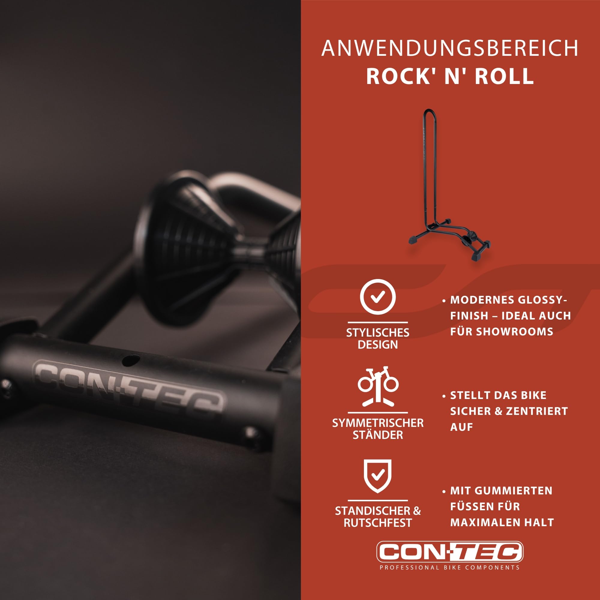 Contec Fahrradhalter Rock'n' Roll, für Erwachsene, Schwarz, One Size
