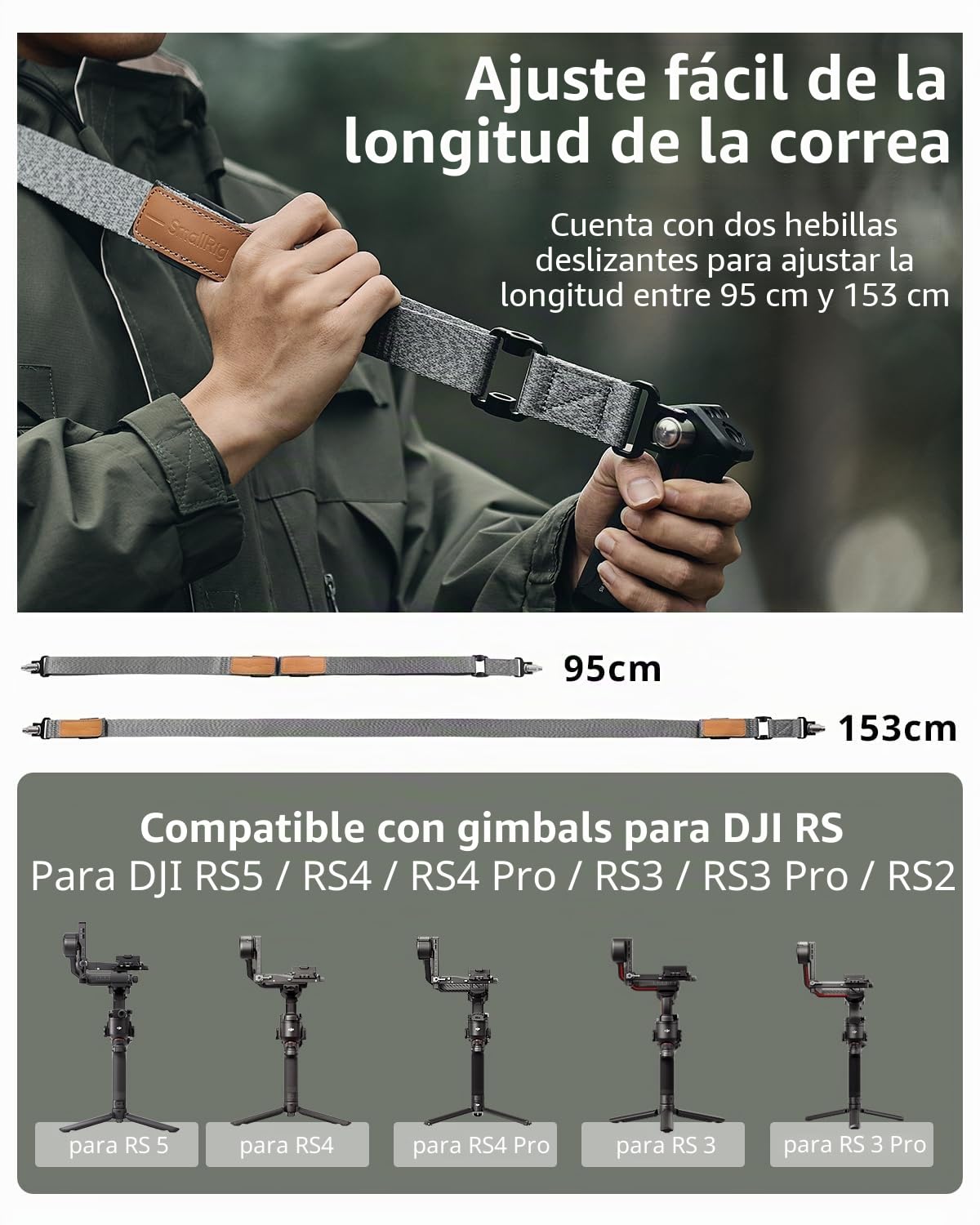 SMALLRIG Correa de Hombro Reductora de Peso RS3 RS2 para asa de Transporte para dji, cinturón de Gimbal con Hebillas de liberación rápida QD mejoradas para dji RS 5/4/ 4 Pro/ 3/3 Pro/ 2-4118C