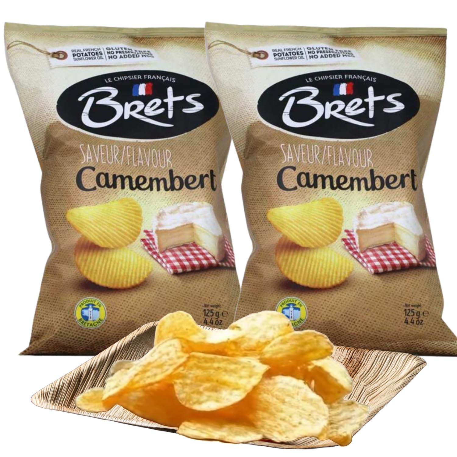 Eco-Friendly Palm Leaf Plate bundled with Brets Potato Chips Camembert Cheese 125g (4.4 oz) 2 Pack