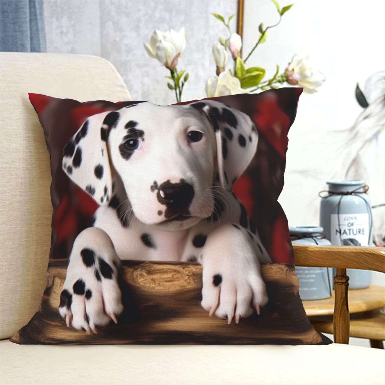 Fodpand Black Decorative Throw Pillow Covers 16"X16" Dalmatian Puppy Cushion Cases Square Modern Farmhouse Pillow Cases Soft Cozy Cushion Covers For Couch Sofa Bedroom Home Decor Pillowcase