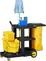 Restaurantware Clean Tek 3-Shelf Janitor Cart with 21-Gallon Bag, Lid & Wheels - Heavy-Duty Gray Cleaning Trolley for Restaurants