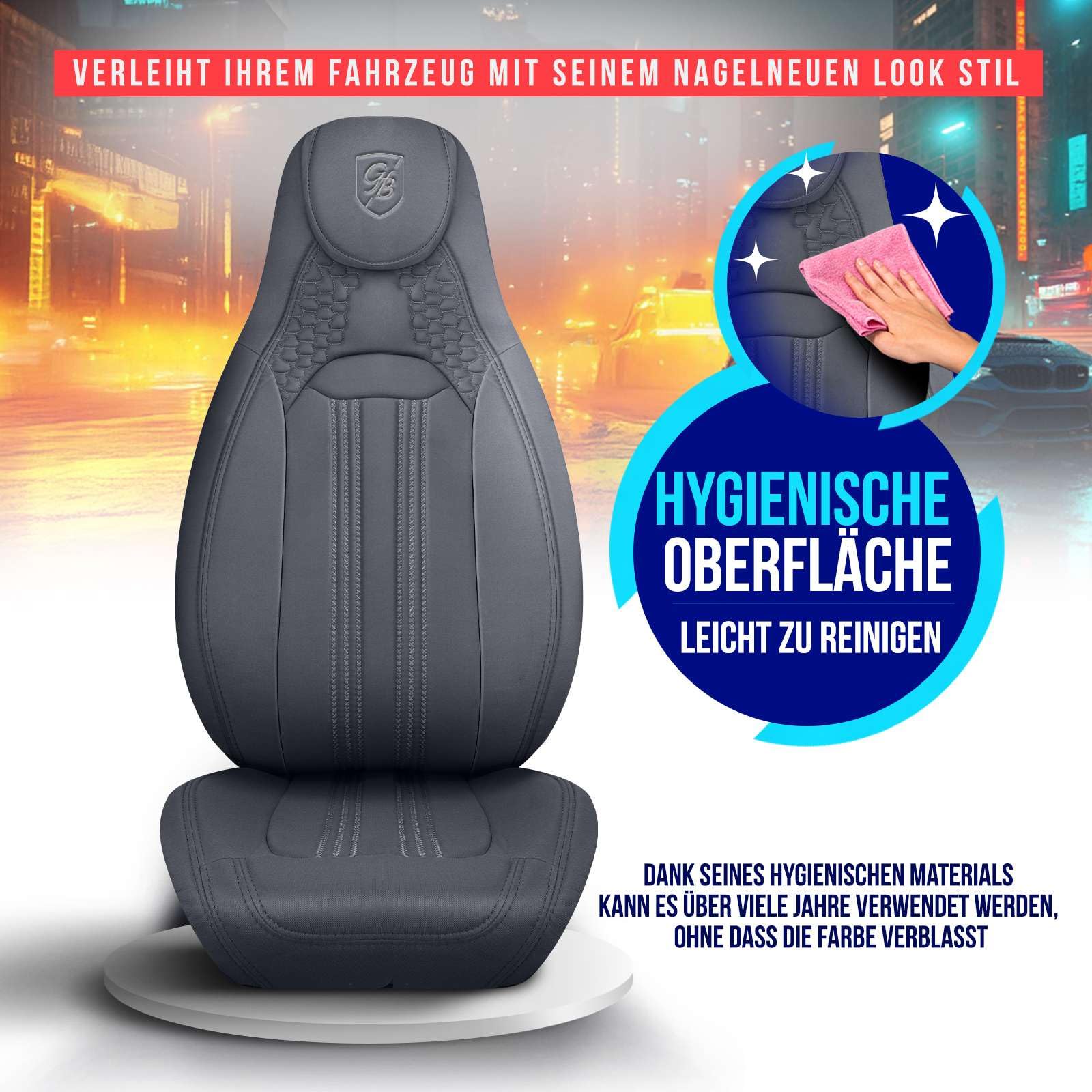 Autositzbezüge Universal für PKW & SUV – Premium Vordersitze Auto Sitzbezug aus Lacoste-Stoff, Rauchgrau, Airbag-Kompatibel Sitzauflage, Autoschonbezug, Vordersitz-Set inkl. Montageset