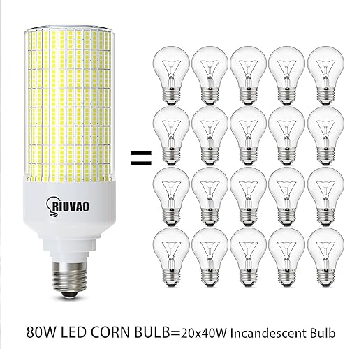 Miniatura 5 de Paquete de 2 bombillas LED de maíz, equivalente a 800 W, 5000 K, luz diurna, 12000 lm, base E26/E39, bombillas LED de 80 W, reemplazo de halógeno