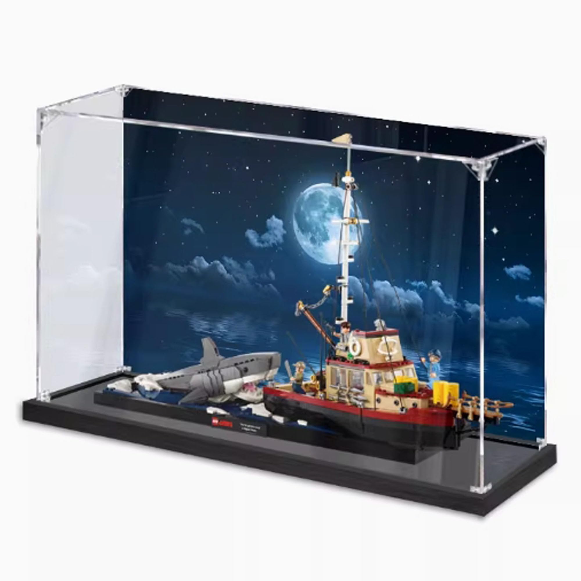 Acrylic Display Case, Compatible with Lego 21350 Jaws Killer Whale Model Set, Dustproof Transparent Display Case, Storage Box (Display Case Only) (Painted Background)