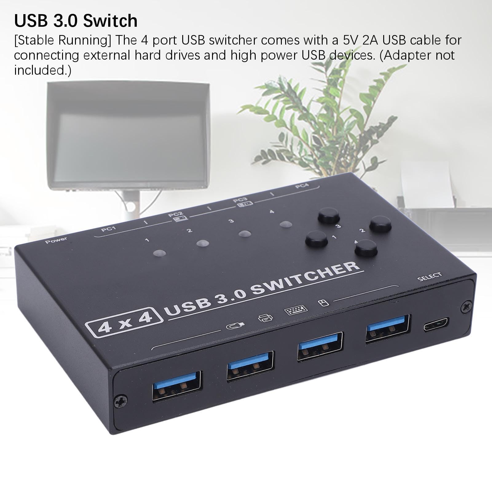 Asixxsix Przełącznik USB 3.0, 4-portowy Selektor Przełącznika USB dla 2 Komputerów, Współdzielona Klawiatura, Mysz, Drukarka, Skaner, z Kontrolerem Stacjonarnym i Sterowaniem Klawiszami,