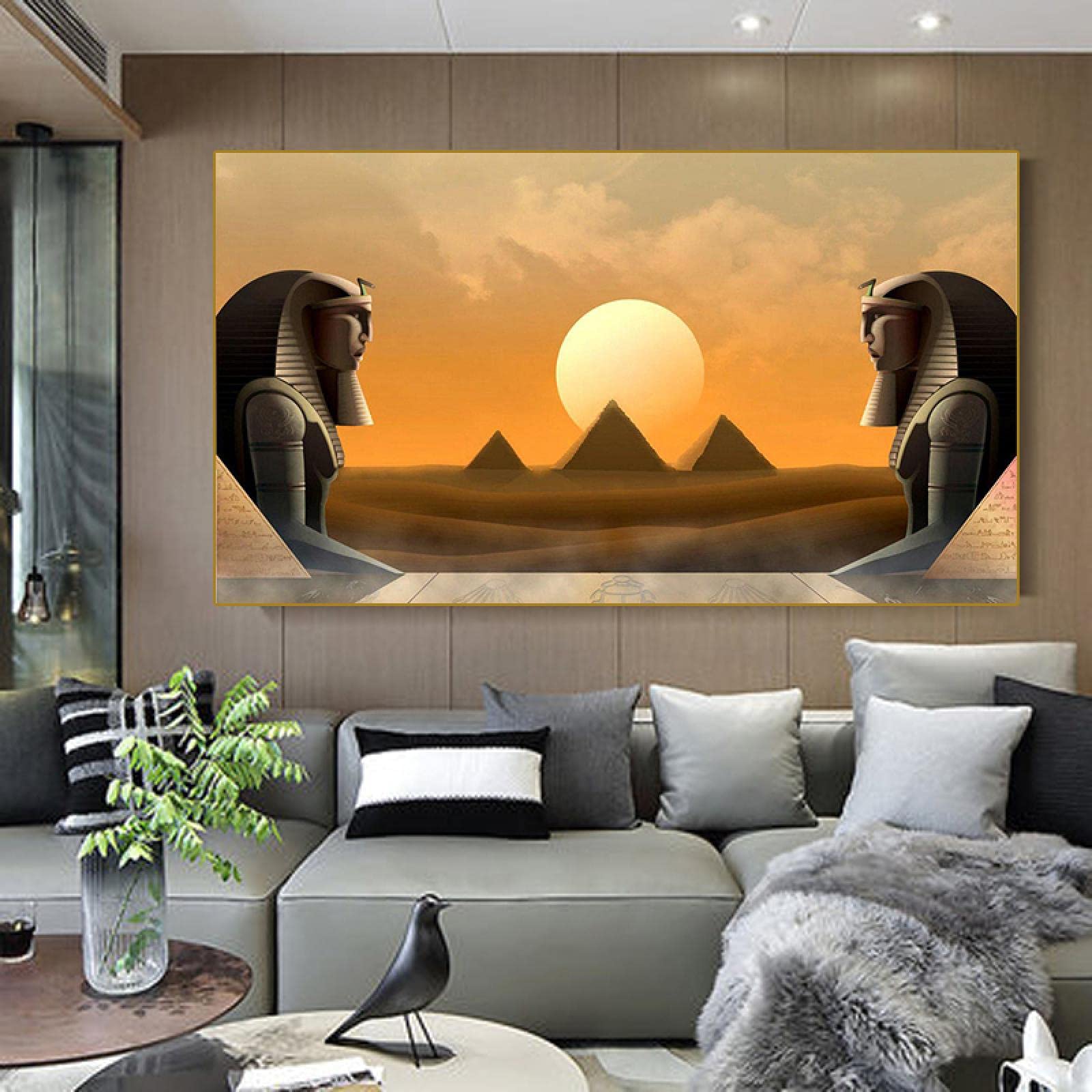 Amazon｜エジプトのピラミッドの写真「反対側に座っている像」-帆布の