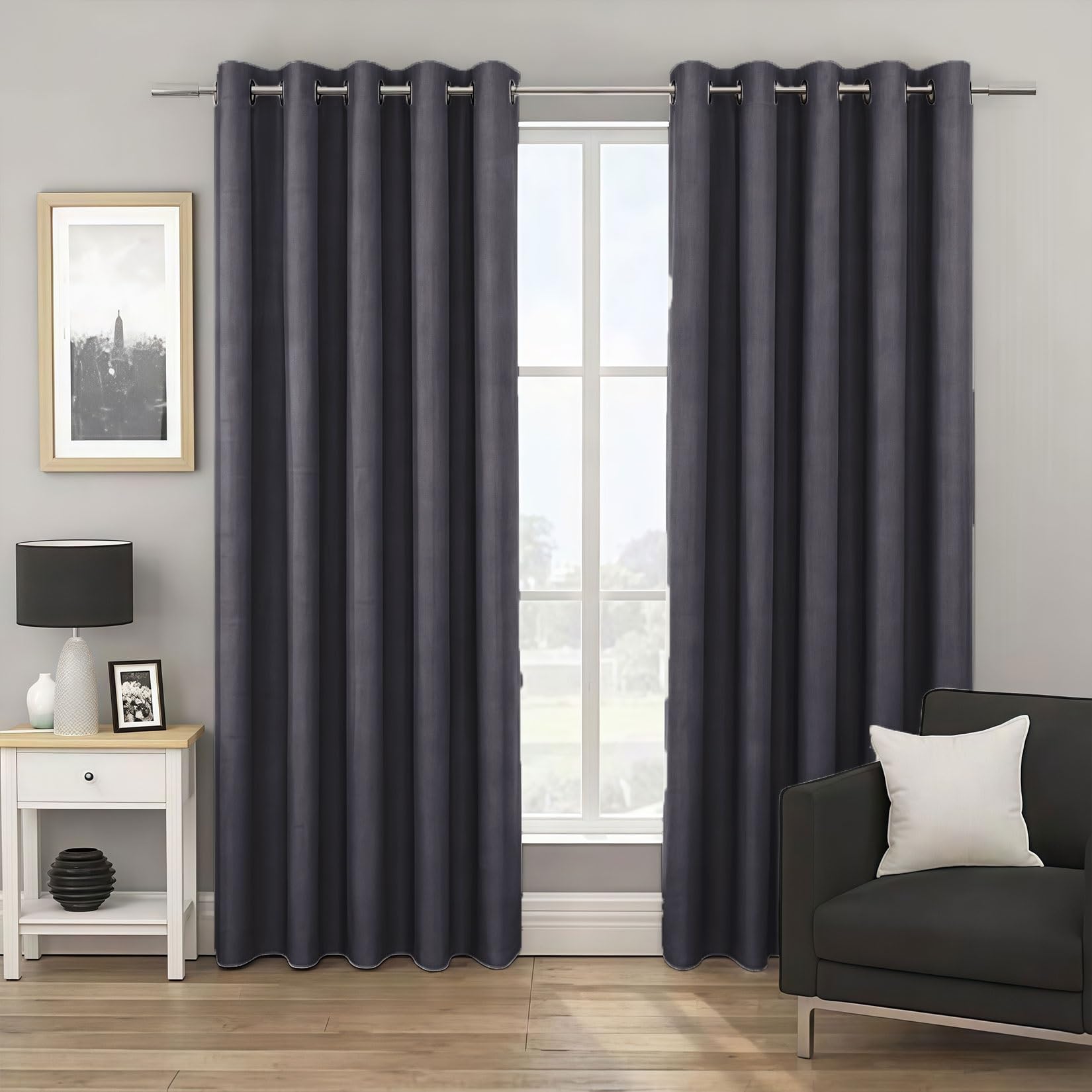 LIUJYUAN Blackout Curtains 130 x 175 cm Windproof, Rod Pocket, Room Darkening Blackout Curtains for Living Room Soft Texture, Solid Color for Balcony, Kithcen Window, Dark Grey
