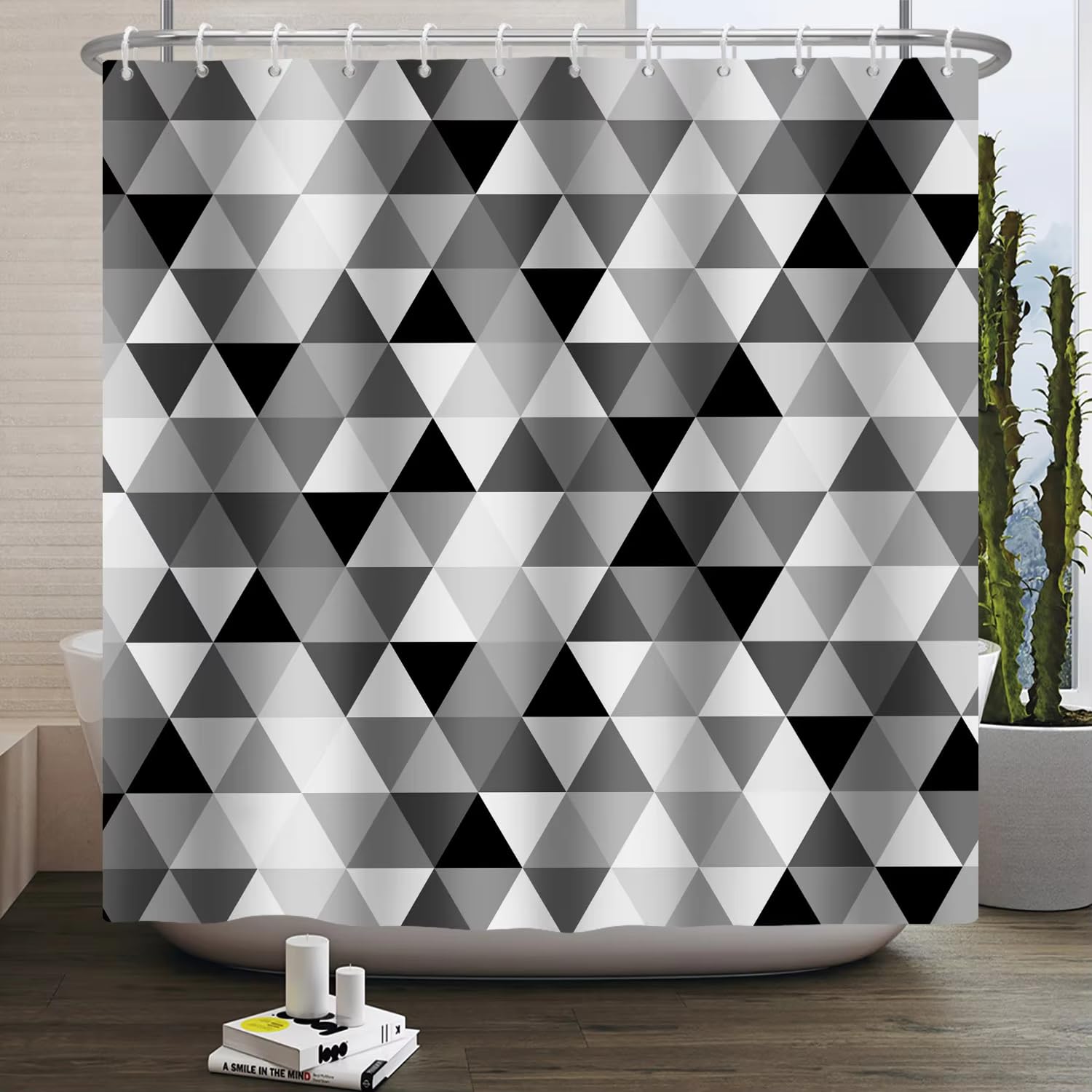 KELAIMI Abstract Geometric Shower Curtain - Modern Art Geometric Bathroom Curtains - Aesthetic Machine Washable Waterproof Fabric Bathtub Curtains with Hooks Style 9 180X180Cm