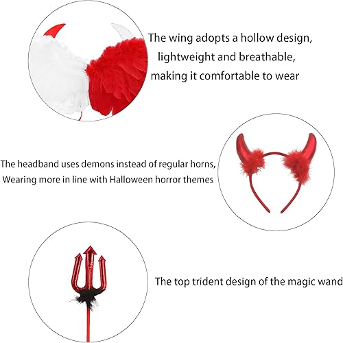 Miniatura 3 de Kit de disfraz de ángel diablo de 3 piezas, disfraz de ángel diablo de Halloween con horquilla de diablo y diadema de cuerno de diablo, disfraz de
