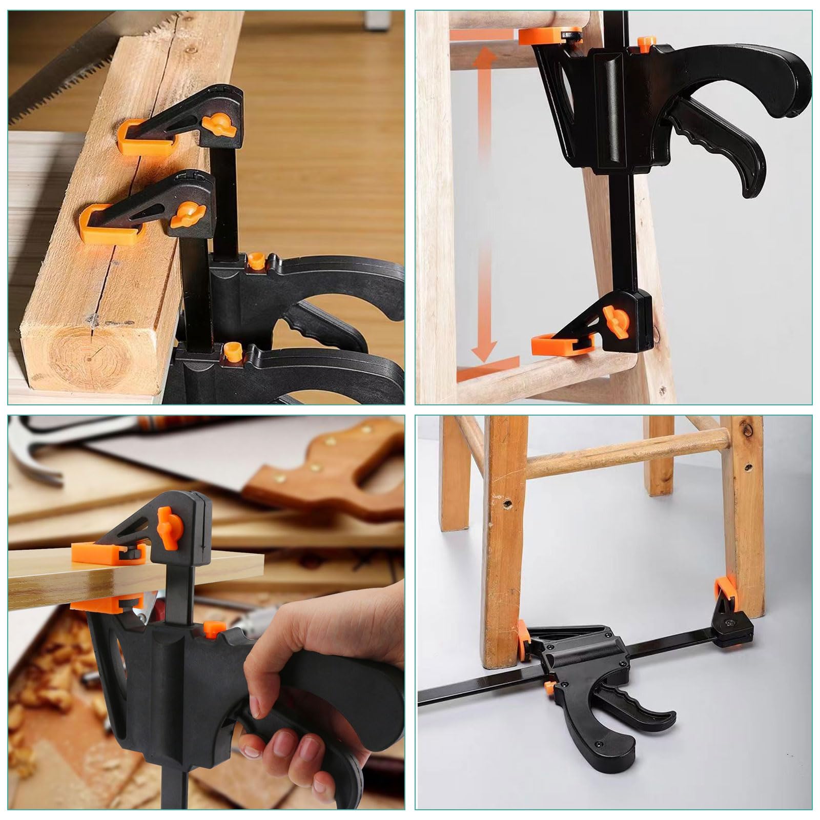 ZOFUN - Juego de 4 abrazaderas de barra de trinquete, abrazaderas de liberación rápida ajustables con una sola mano de 6 pulgadas para carpintería, abrazaderas F de plástico ligero negro y naranja