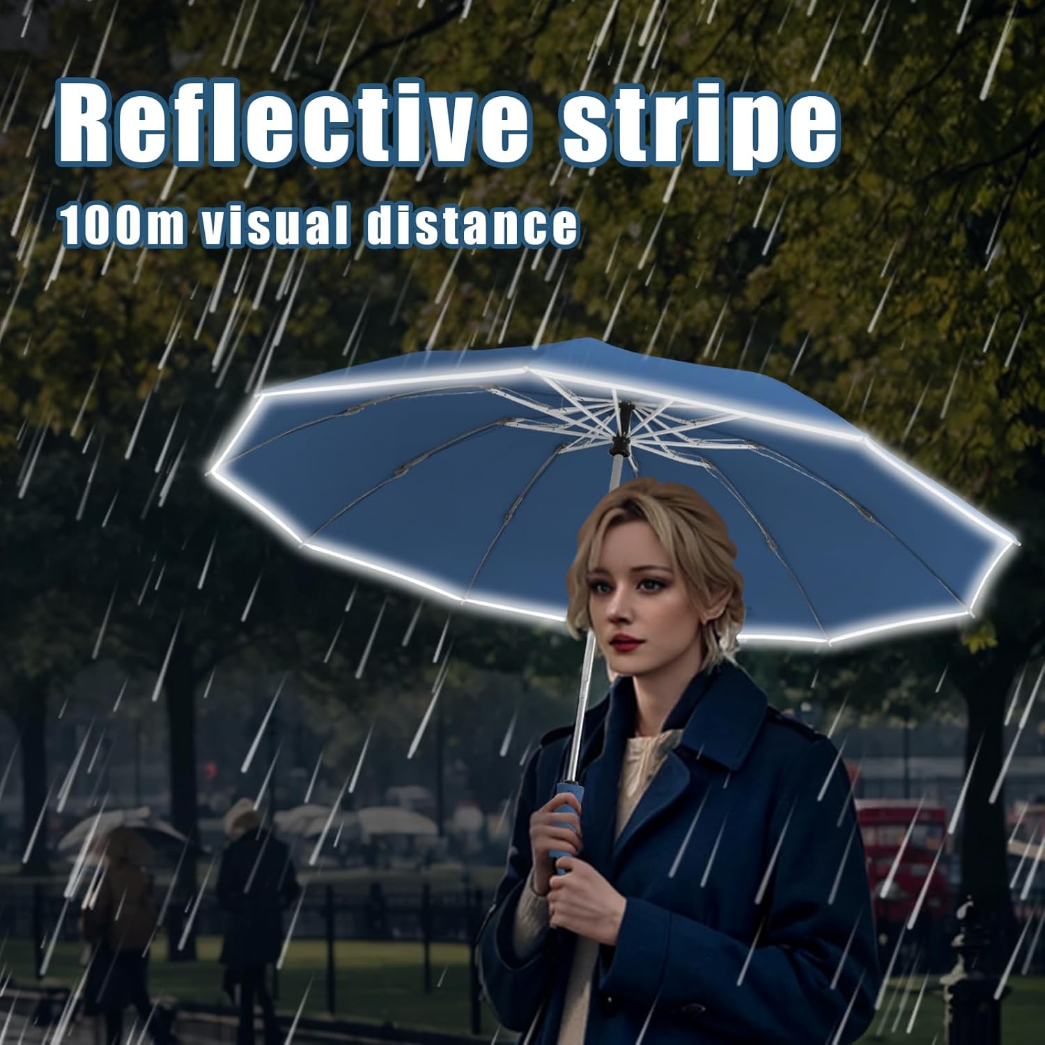 Large Windproof Travel Umbrella, Portable Reverse Folding Car Umbrella, Compact Inverted Design with Waterproof Canopy, Automatic, 10 Durable Ribs, 45.6/13 Inch, Fits Backpack - Image 6