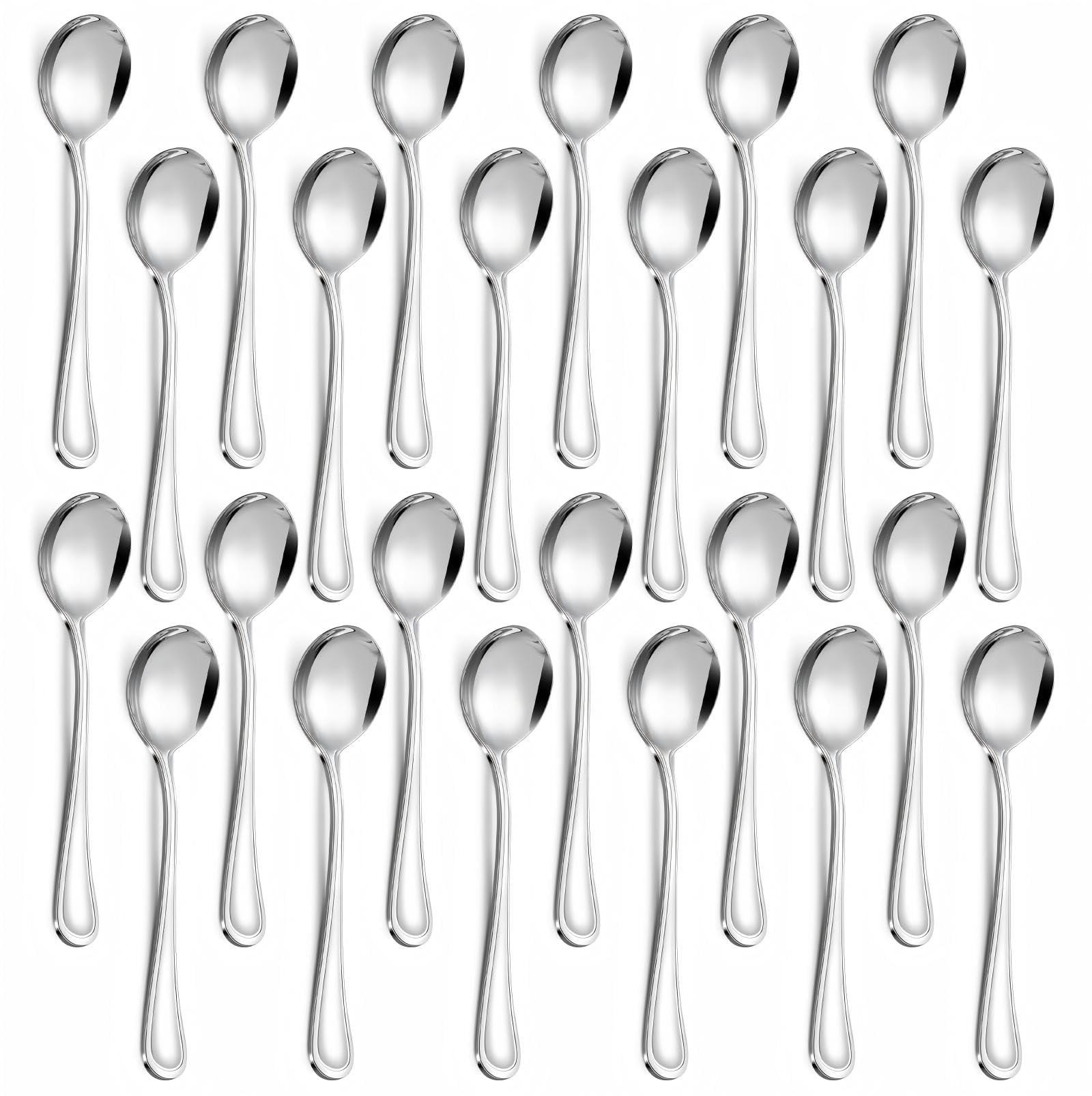 24-Piece Soup Spoons - Round Spoon, 6.9 Inch Stainless Steel Korean Spoons for Soup, Cereal, Dessert, Dishwasher Safe & Line Pattern