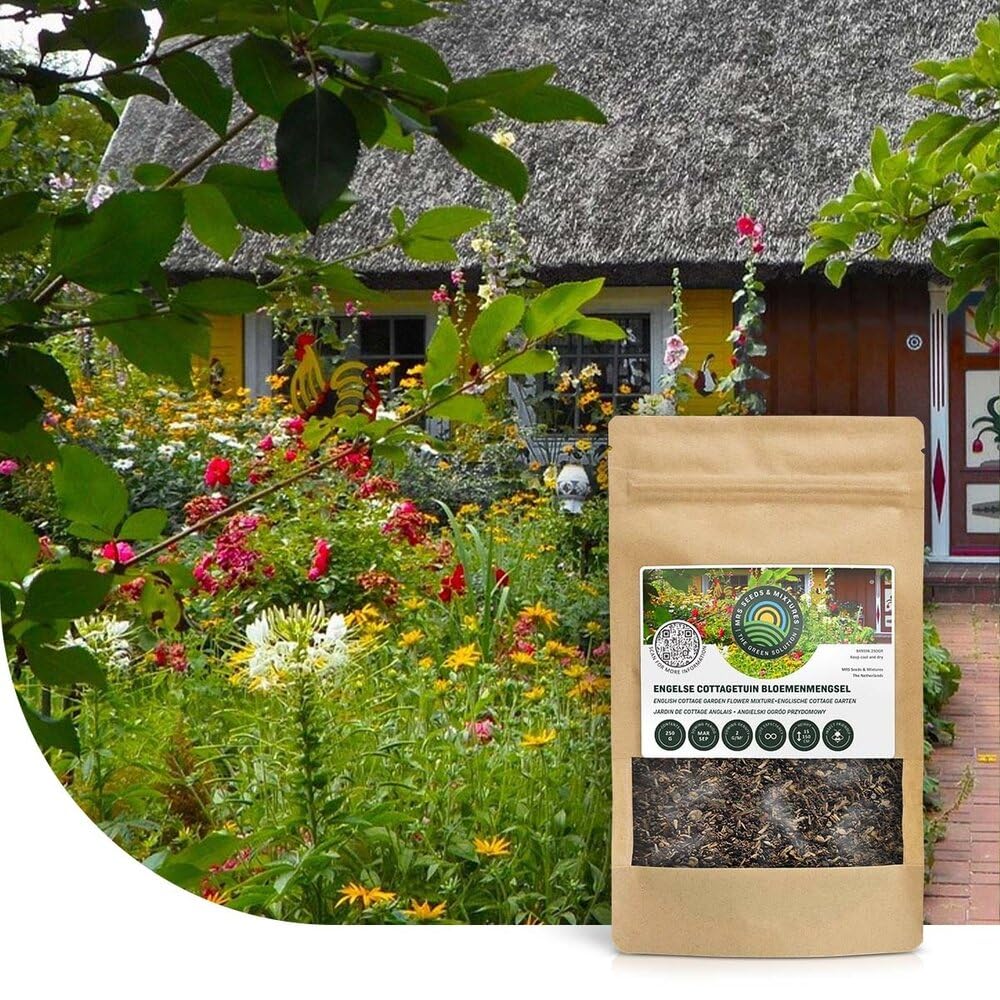 Englischer Cottage-Garten Blumenmischung | 250 g - 125 m2 | Blumenwiese samen einjährig und mehrjährig | 40 Wildblumenarten | Wuchshöhe: 15 bis 150 cm | Wildblumen-Samen für Bienen und Hummeln