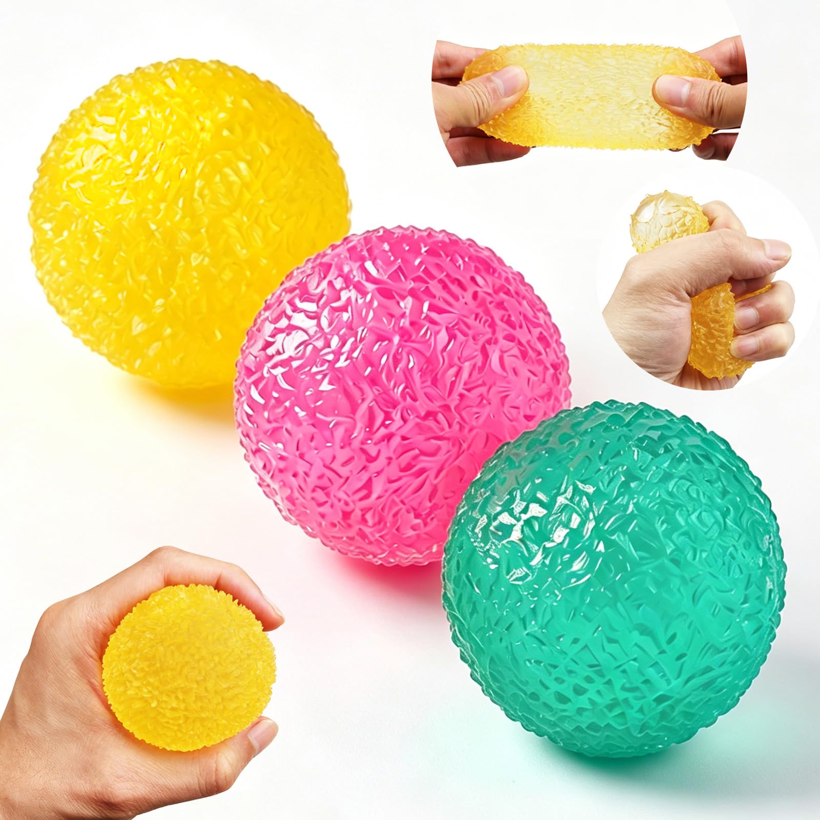 Stress Relief Squeeze Ball Toys: 3 PCS Sensory Squishy Fidget Toy for Adults Women Man Soft Squishes Set for Anxiety & Focus Birthday Party Bag Fillers Stocking Stuffers Relaxing Fidget Gifts