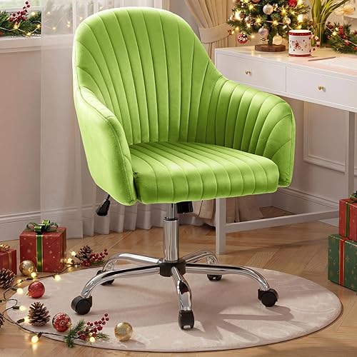 Warmiehomy Silla de escritorio de terciopelo para oficina en casa, moderna silla giratoria ajustable, sillas de tocador para mujer con reposabrazos