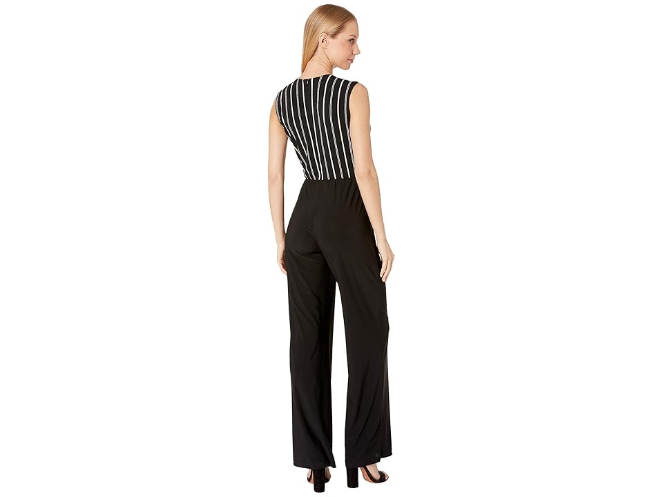 

Bebe Cross Wrap Woven Top Jumpsuit (Black/White) Women's Jumpsuit & Rompers One Piece