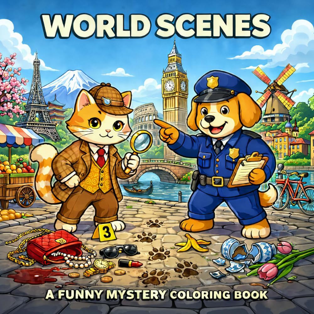 World Scenes: A Funny Mystery Coloring Book for Adults and Teens