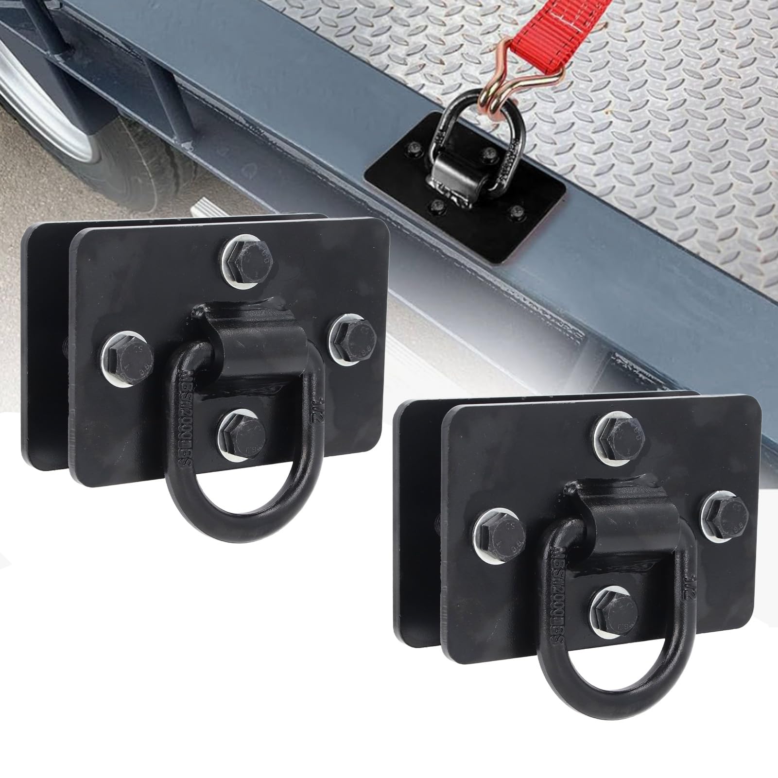 FILFEEL Anillos en D para Remolques, 2 uds., Resistentes Empotrados en Puntos de Anclaje de Amarre, Capacidad de 12000 Libras para Plataforma de Camión y Piso de Remolque
