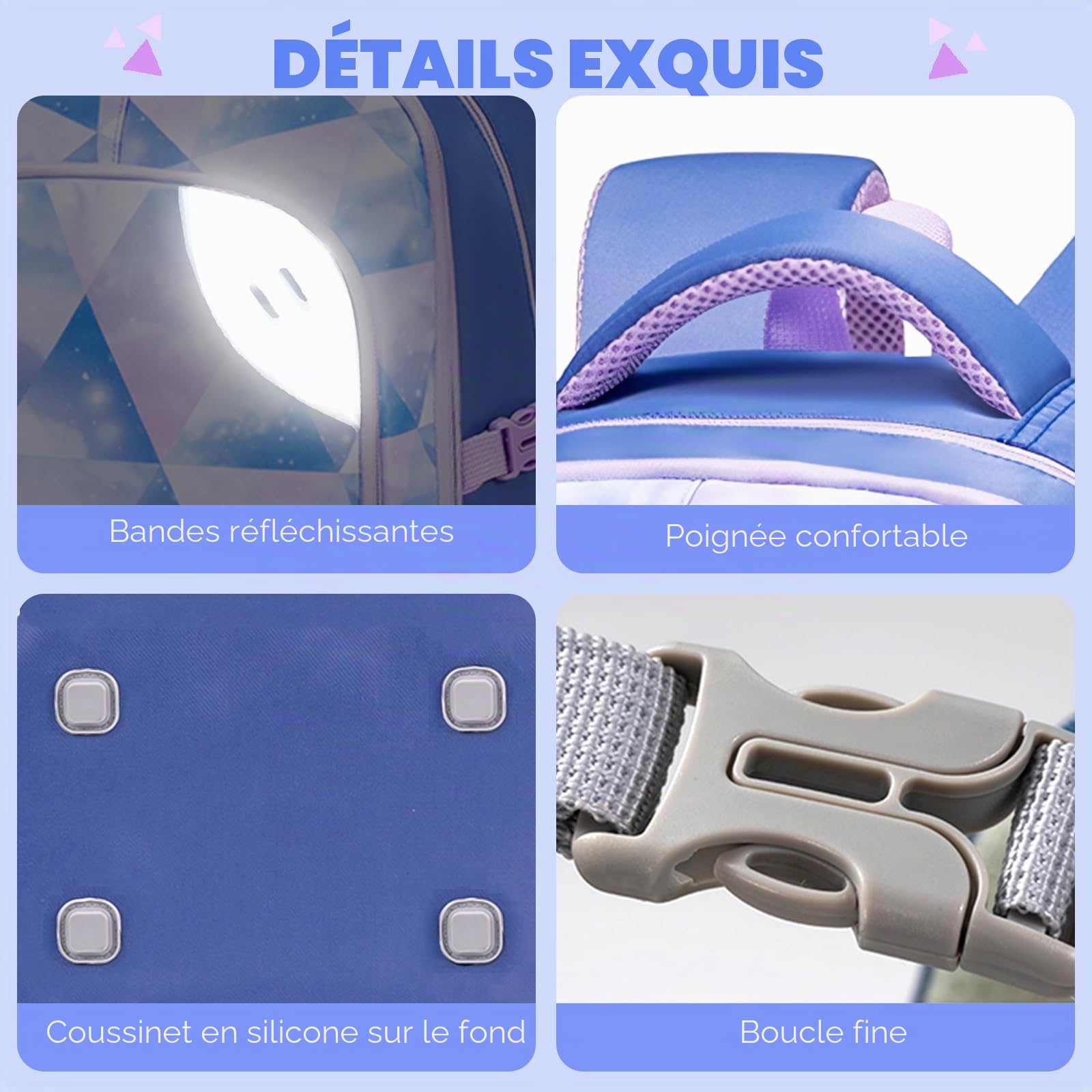 Amythe Cartable École Ados Filles 8 à 15 ans Collège Grand 46L, Bleu Clair | Imperméable Réfléchissant Léger Ergonomique Bleu Clair Daypack Multi-Poches Spacieux Robuste pour École Voyage Randonnée