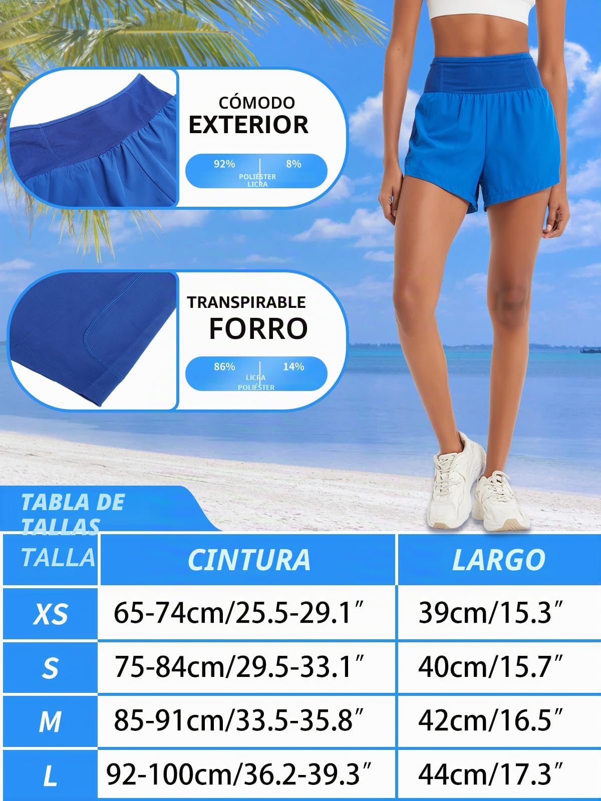Pantalones cortos deportivos 2 en 1 para correr para mujer, con bolsillo con cremallera, pantalones cortos de natación para entrenamiento, yoga, trotar