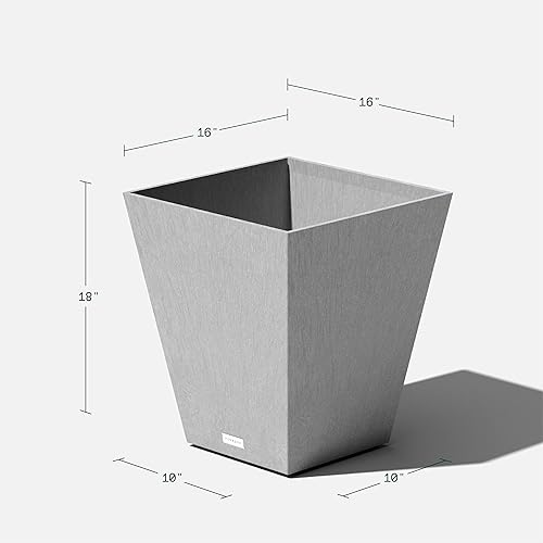 Miniatura 8 de Veradek Nobleton - Maceta cuadrada ancha para interiores y exteriores (gris claro, 18 pulgadas, paquete de 2 con 2 bandejas de platillo)
