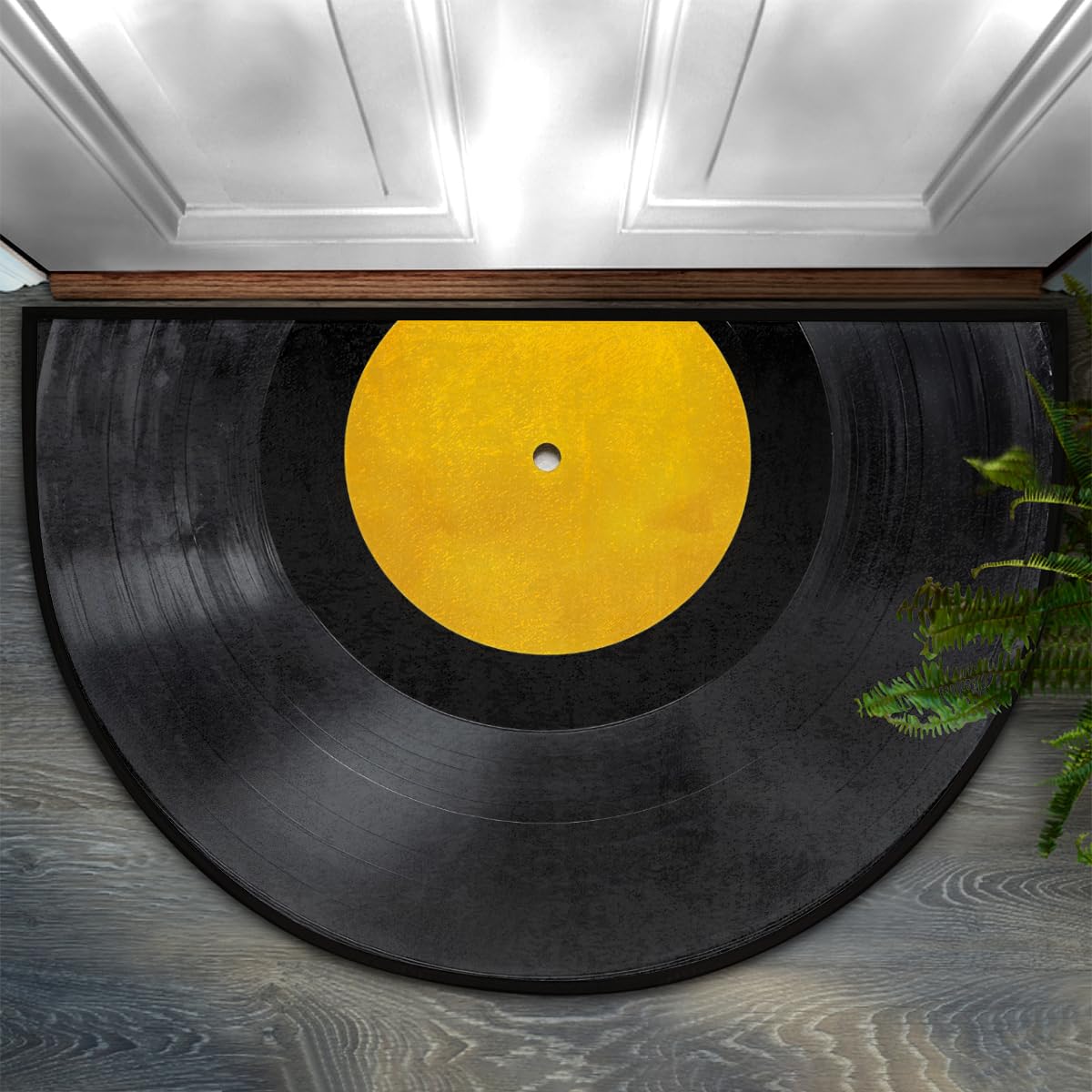Vinyl Records Music Disk Half Round Door Mat Indoor Entrance, Music Records Non Slip Absorbent Floor Doormats,18x30 Wear Resistant Semi Circle Area