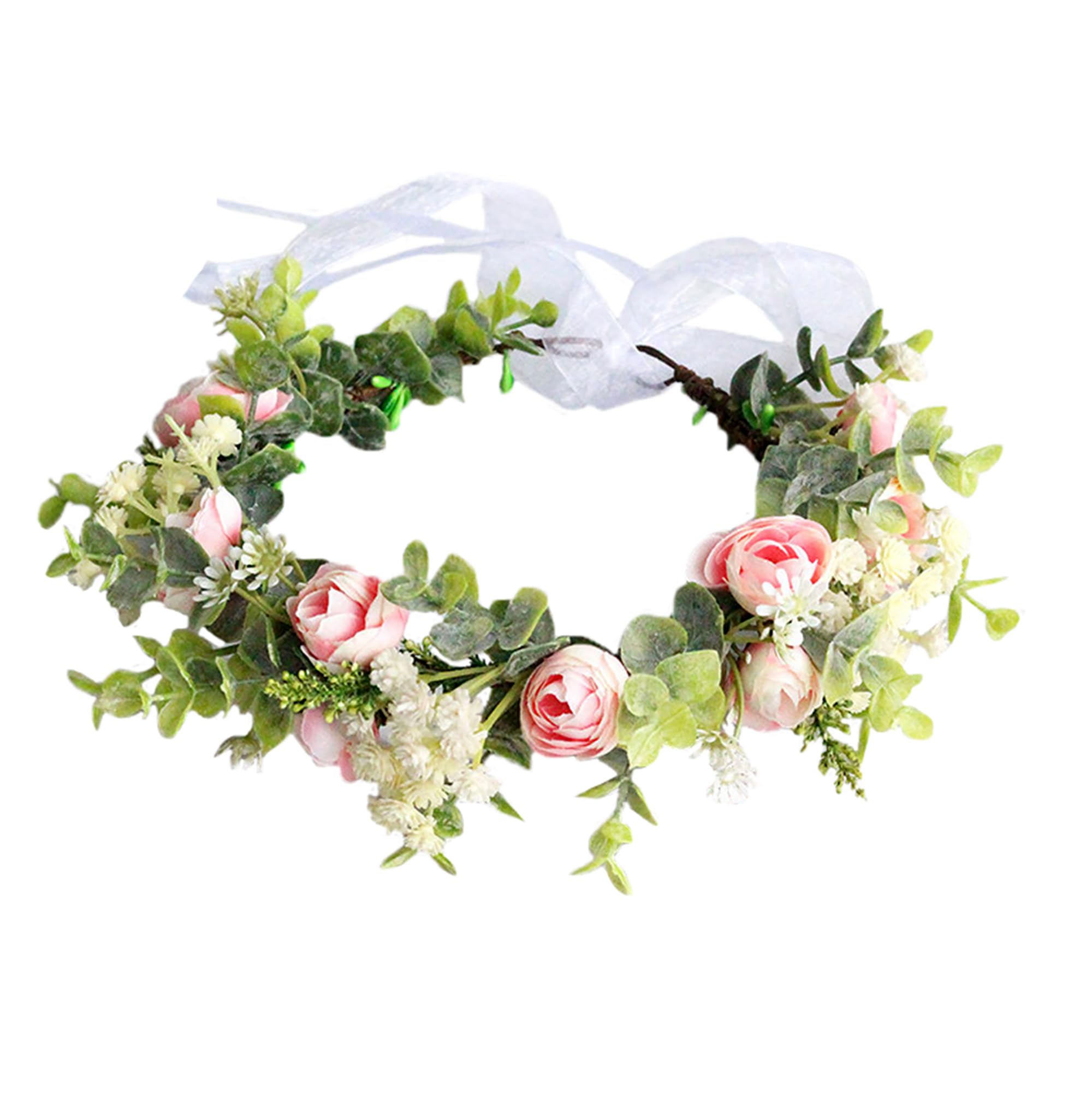 BrikuinrBridal Floral Crown Wedding Flower Headbands Hair Wreath Floral Headpiece Boho with Ribbon Party Prom Festival