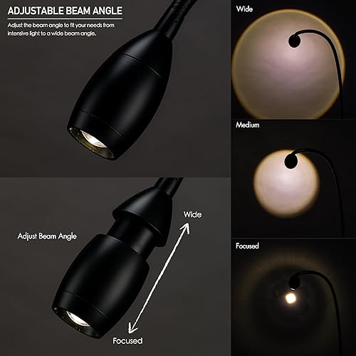 Miniatura 3 de O'Bright Lumos - Lámpara versátil con clip Foco zoomable, LED regulable, cuello de cisne flexible, luz de 4000 K, abrazadera 100% metálica, ideal